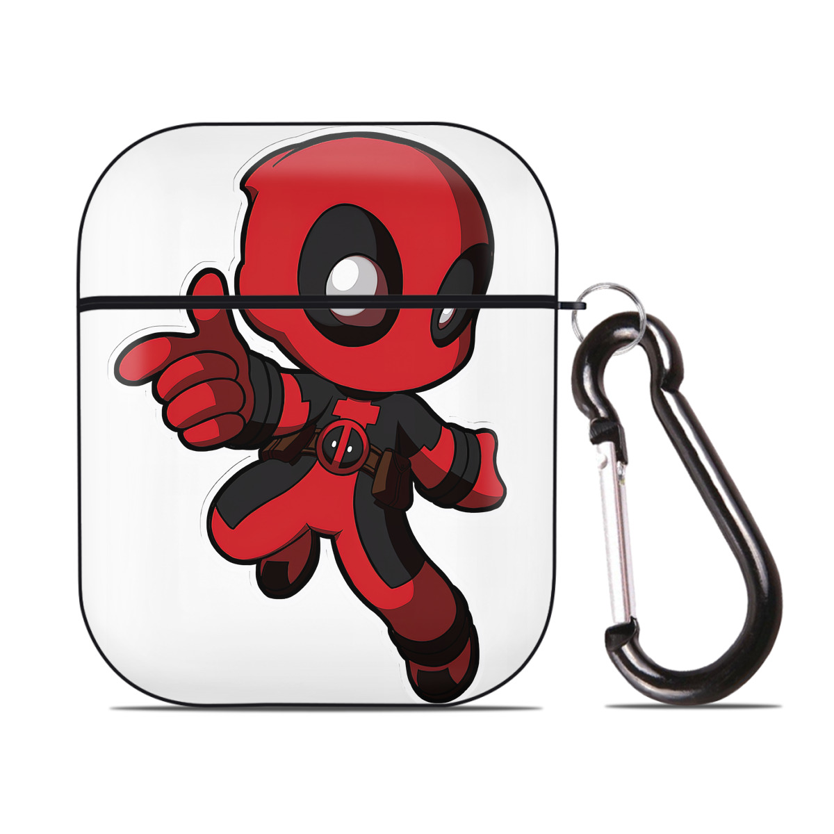 （画像用） Deadpool デッドプール AirPods 第2世代保護ケース ハードシェル ブラック 耐衝撃・防指紋・カラビナ付き
