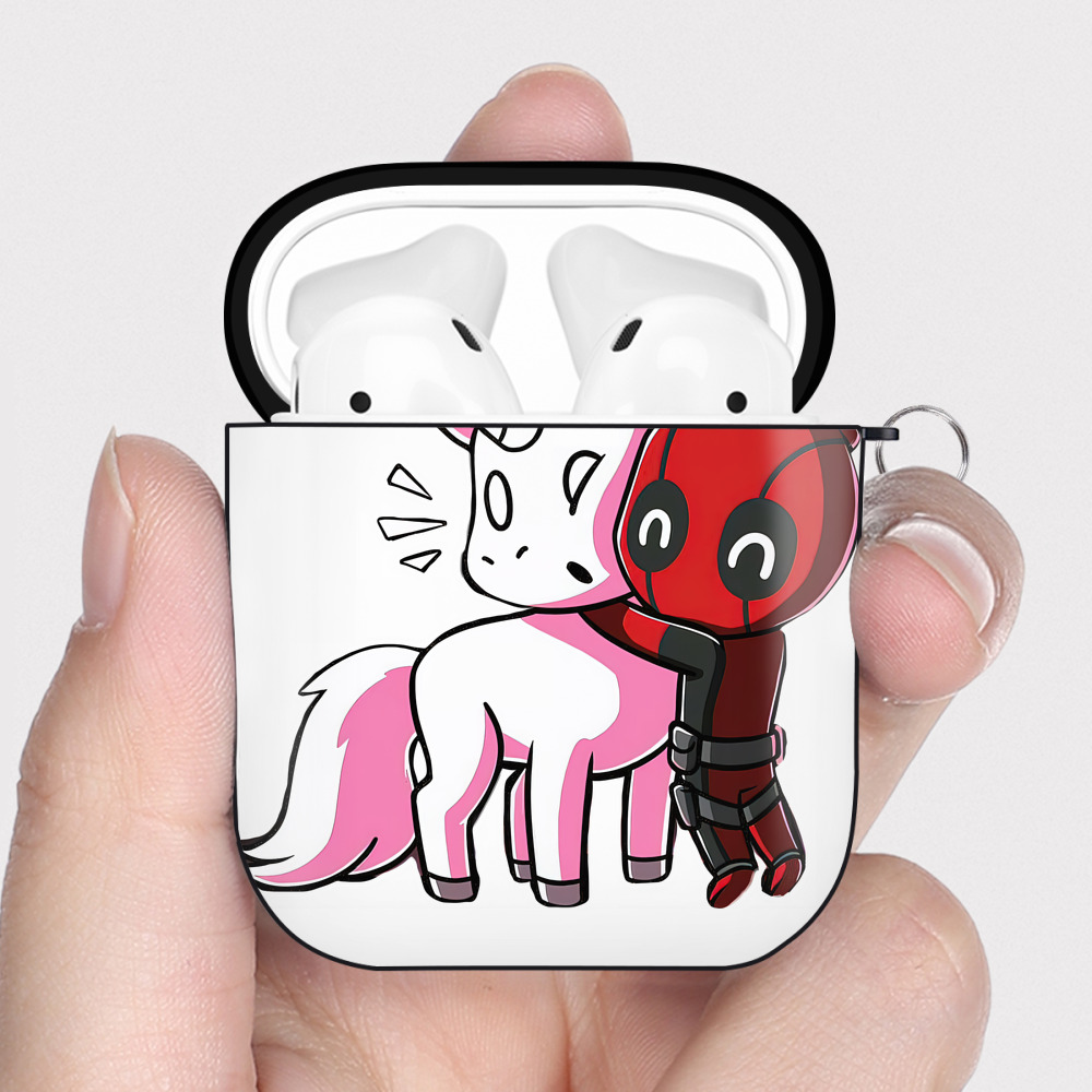 （画像用） Deadpool デッドプール AirPods 第2世代保護ケース ハードシェル ブラック 耐衝撃・防指紋・カラビナ付き