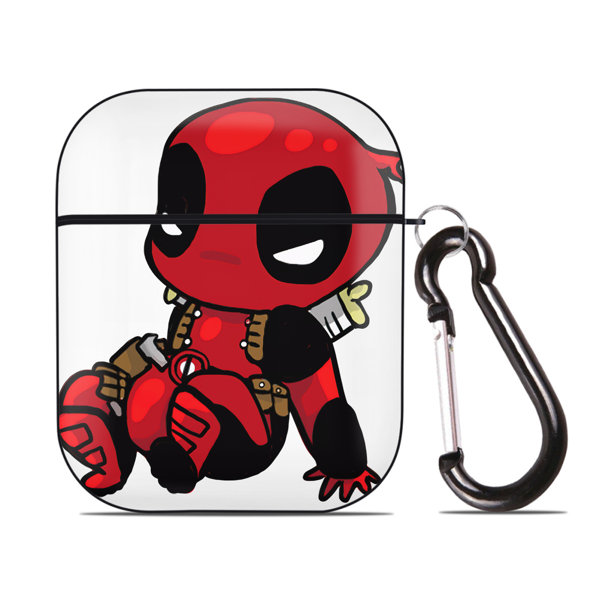 （画像用） Deadpool デッドプール AirPods 第2世代保護ケース ハードシェル ブラック 耐衝撃・防指紋・カラビナ付き