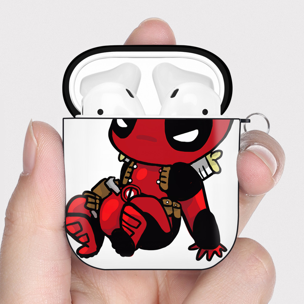 （画像用） Deadpool デッドプール AirPods 第2世代保護ケース ハードシェル ブラック 耐衝撃・防指紋・カラビナ付き