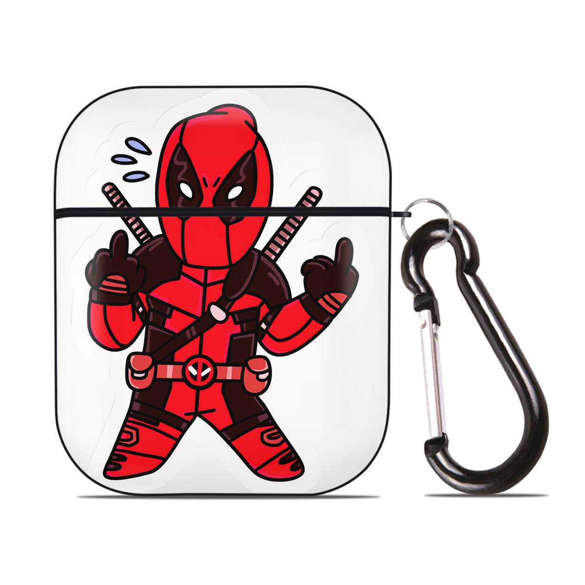 （画像用） Deadpool デッドプール AirPods 第2世代保護ケース ハードシェル ブラック 耐衝撃・防指紋・カラビナ付き
