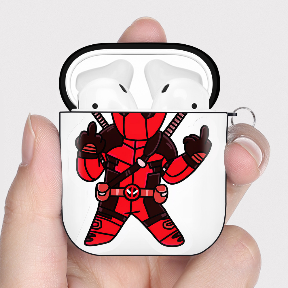 （画像用） Deadpool デッドプール AirPods 第2世代保護ケース ハードシェル ブラック 耐衝撃・防指紋・カラビナ付き