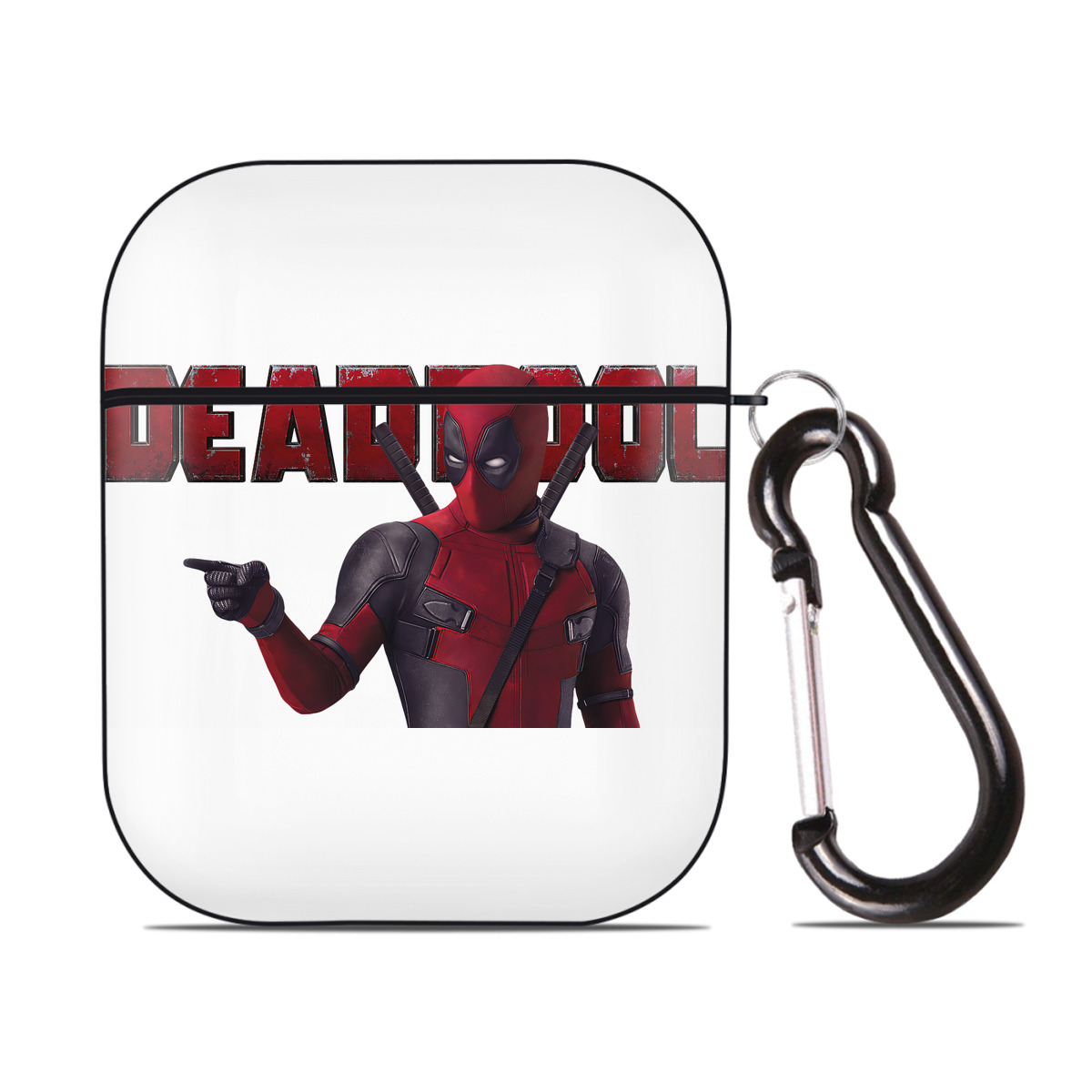 （画像用） Deadpool デッドプール AirPods 第2世代保護ケース ハードシェル ブラック 耐衝撃・防指紋・カラビナ付き