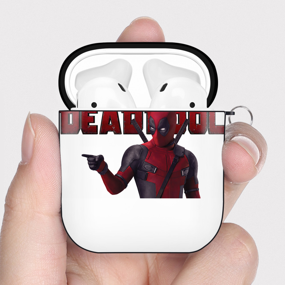 （画像用） Deadpool デッドプール AirPods 第2世代保護ケース ハードシェル ブラック 耐衝撃・防指紋・カラビナ付き