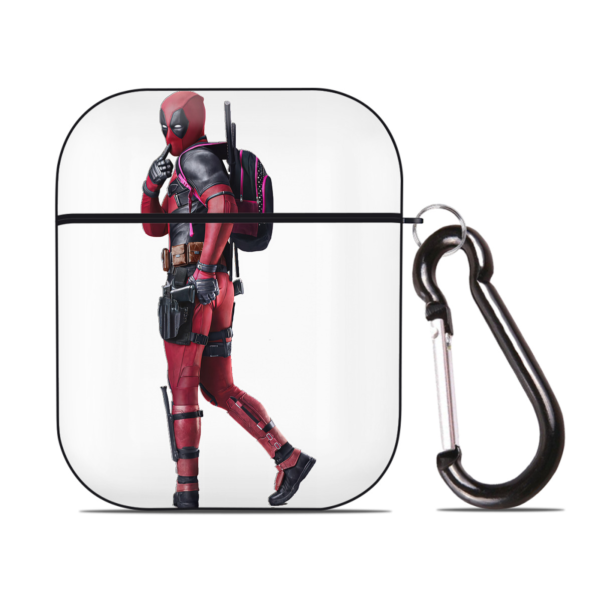（画像用） Deadpool デッドプール AirPods 第2世代保護ケース ハードシェル ブラック 耐衝撃・防指紋・カラビナ付き