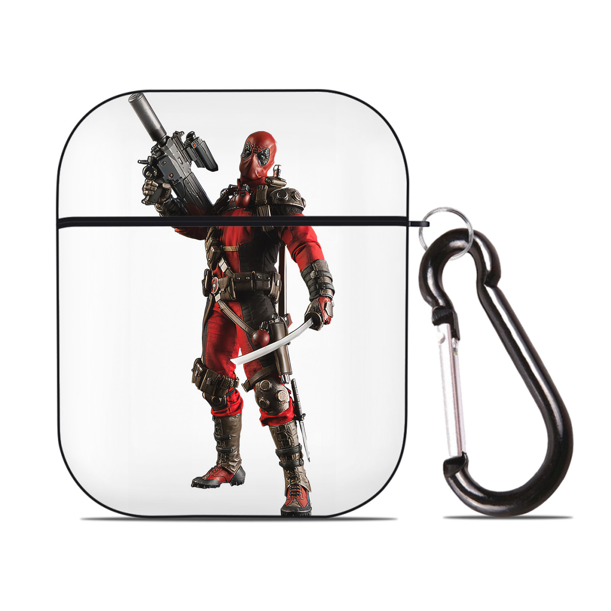 （画像用） Deadpool デッドプール AirPods 第2世代保護ケース ハードシェル ブラック 耐衝撃・防指紋・カラビナ付き