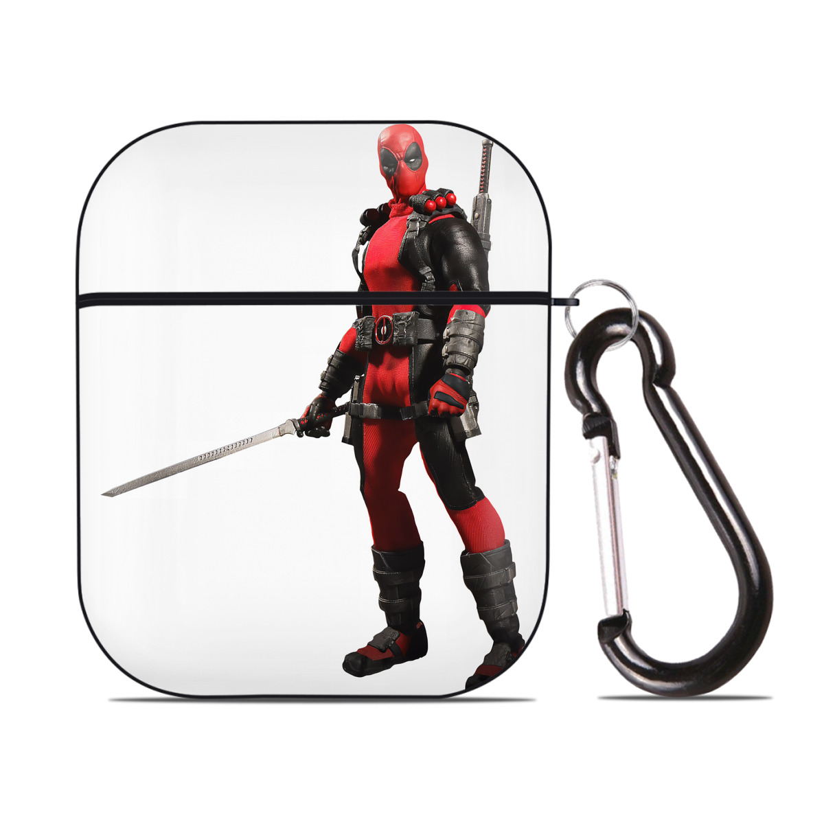 （画像用） Deadpool デッドプール AirPods 第2世代保護ケース ハードシェル ブラック 耐衝撃・防指紋・カラビナ付き