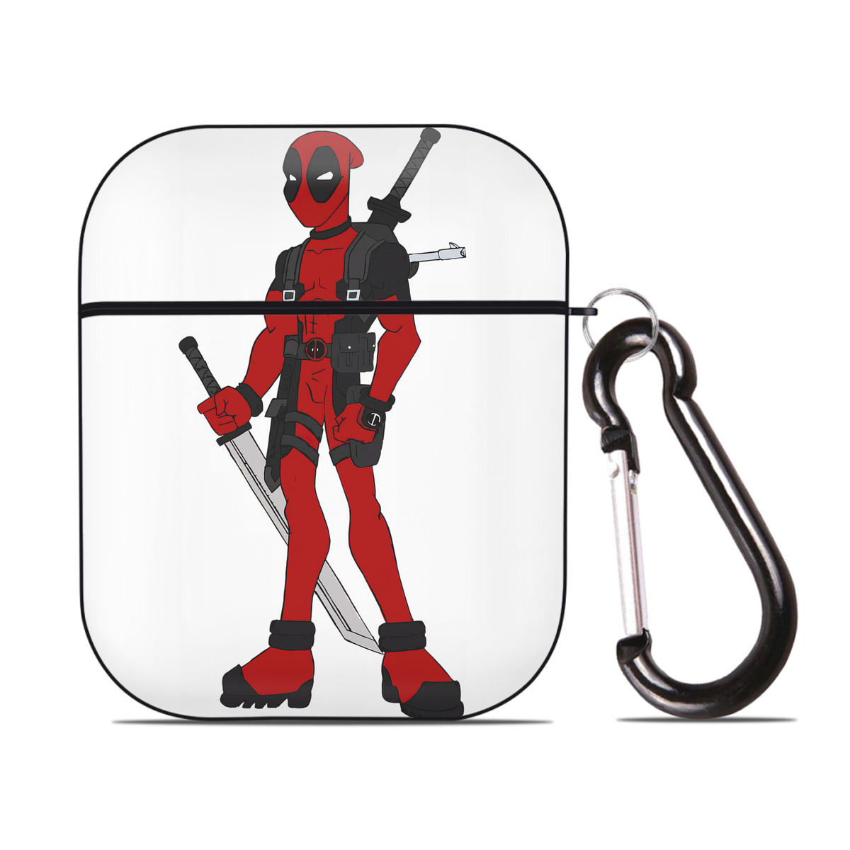 （画像用） Deadpool デッドプール AirPods 第2世代保護ケース ハードシェル ブラック 耐衝撃・防指紋・カラビナ付き