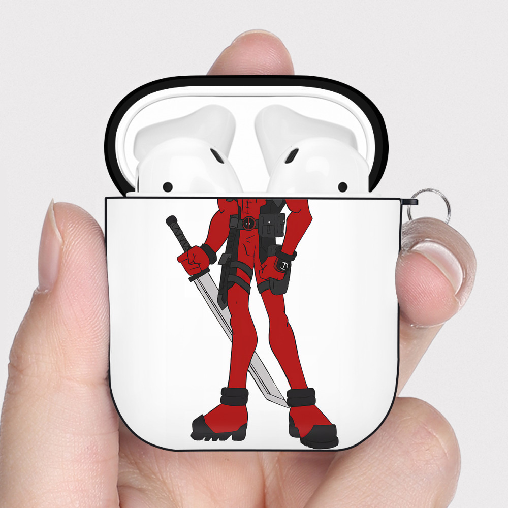 （画像用） Deadpool デッドプール AirPods 第2世代保護ケース ハードシェル ブラック 耐衝撃・防指紋・カラビナ付き