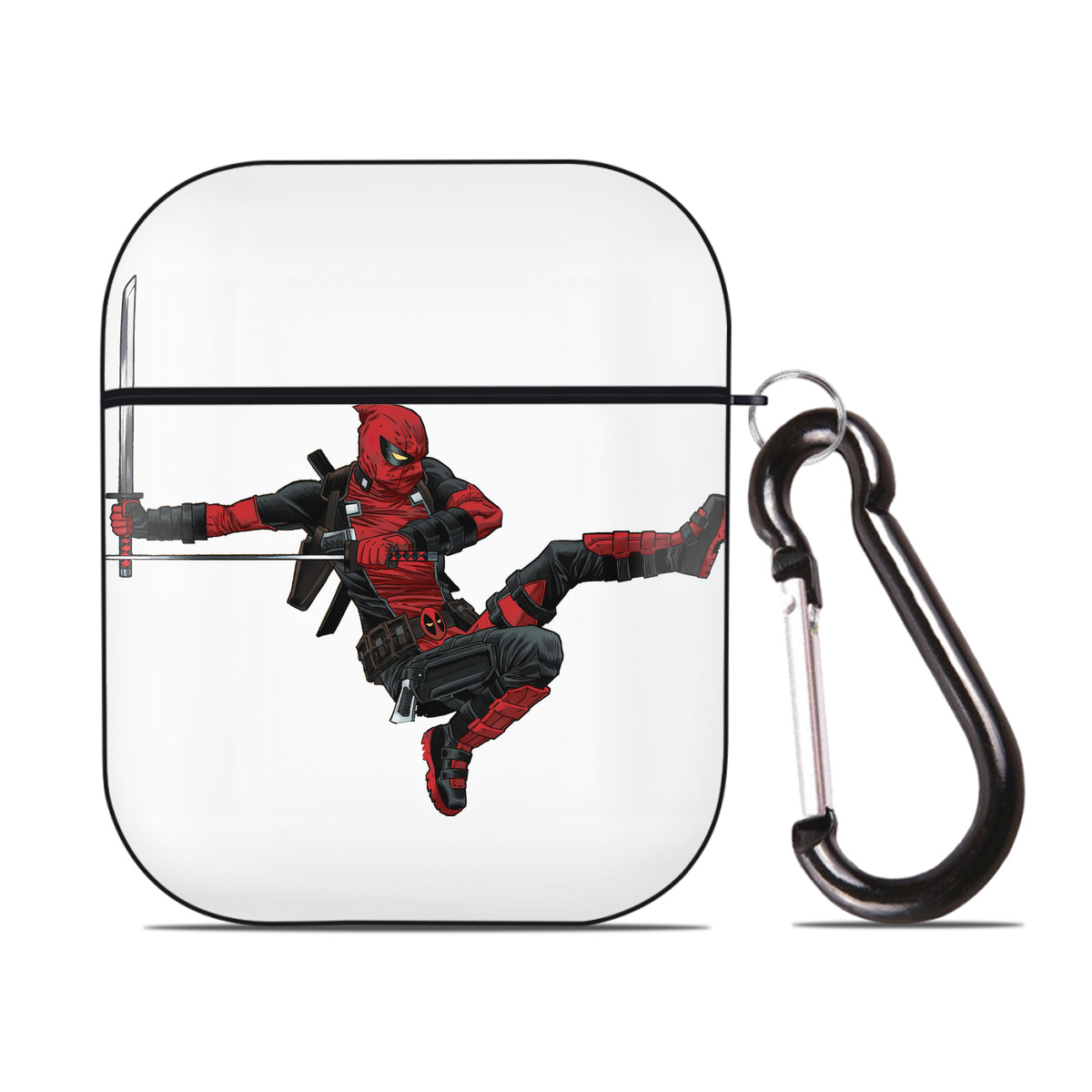 （画像用） Deadpool デッドプール AirPods 第2世代保護ケース ハードシェル ブラック 耐衝撃・防指紋・カラビナ付き
