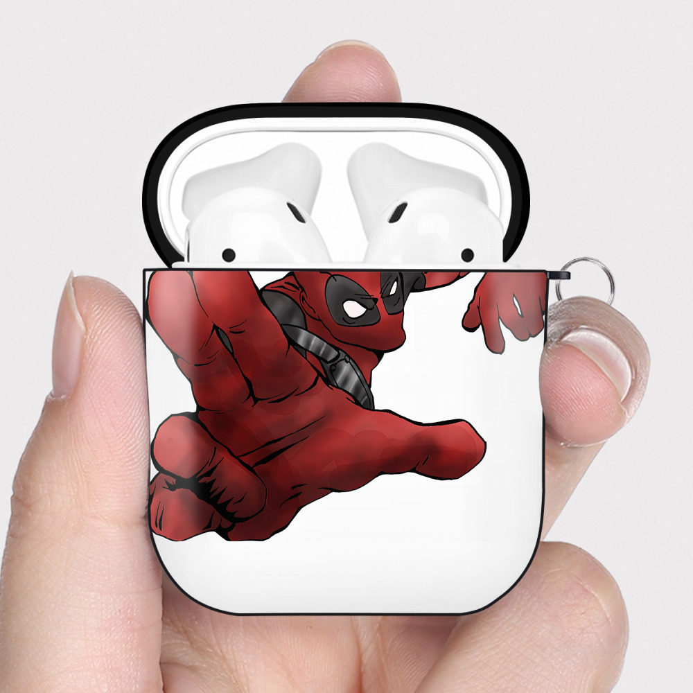 （画像用） Deadpool デッドプール AirPods 第2世代保護ケース ハードシェル ブラック 耐衝撃・防指紋・カラビナ付き