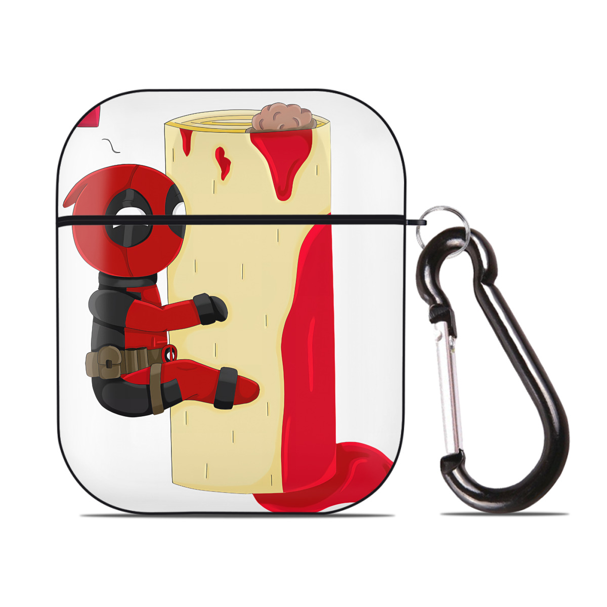 （画像用） Deadpool デッドプール AirPods 第2世代保護ケース ハードシェル ブラック 耐衝撃・防指紋・カラビナ付き