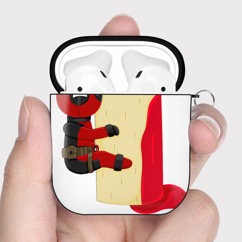 （画像用） Deadpool デッドプール AirPods 第2世代保護ケース ハードシェル ブラック 耐衝撃・防指紋・カラビナ付き