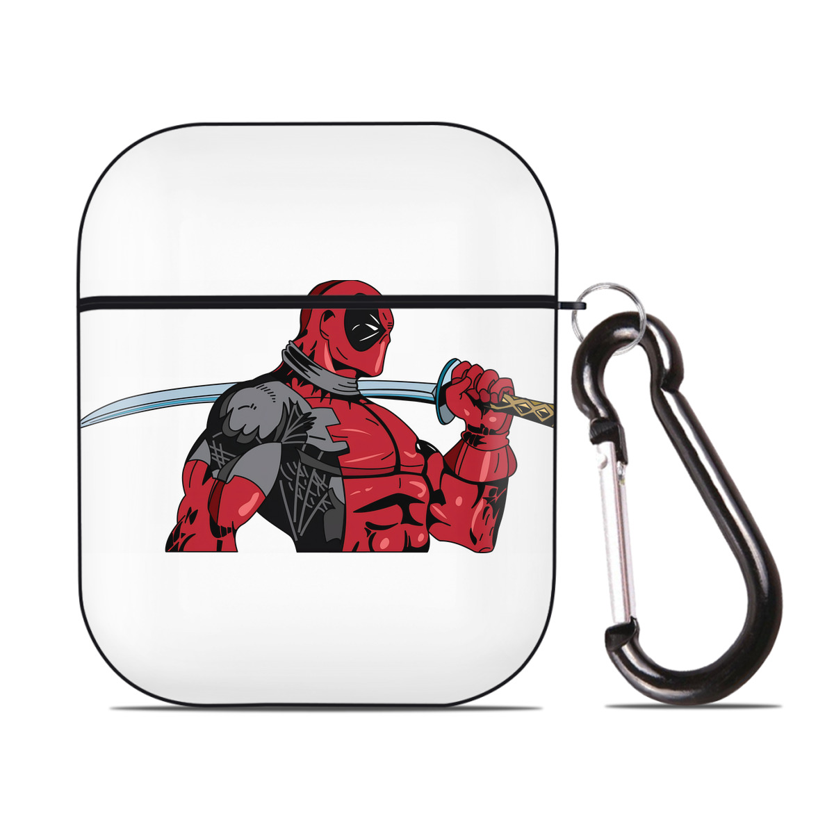 （画像用） Deadpool デッドプール AirPods 第2世代保護ケース ハードシェル ブラック 耐衝撃・防指紋・カラビナ付き