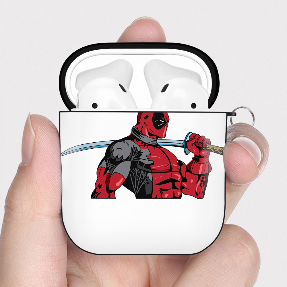 （画像用） Deadpool デッドプール AirPods 第2世代保護ケース ハードシェル ブラック 耐衝撃・防指紋・カラビナ付き