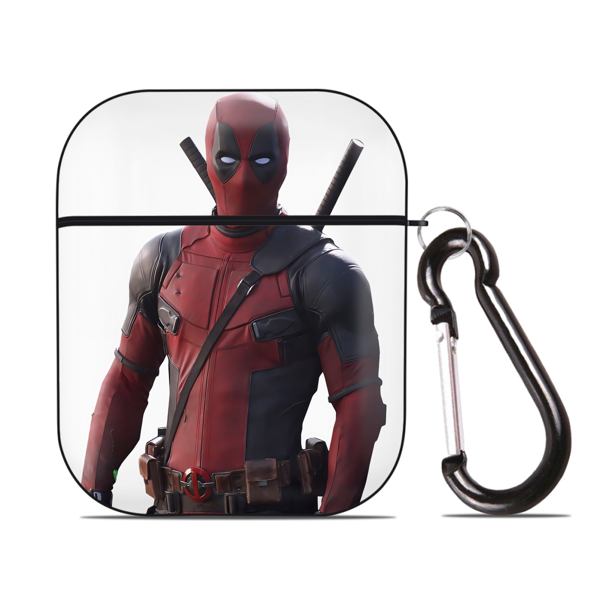 （画像用） Deadpool デッドプール AirPods 第2世代保護ケース ハードシェル ブラック 耐衝撃・防指紋・カラビナ付き
