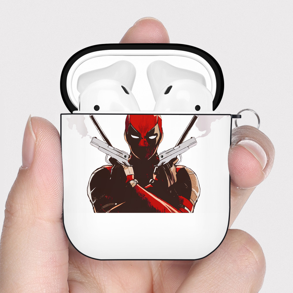 （画像用） Deadpool デッドプール AirPods 第2世代保護ケース ハードシェル ブラック 耐衝撃・防指紋・カラビナ付き