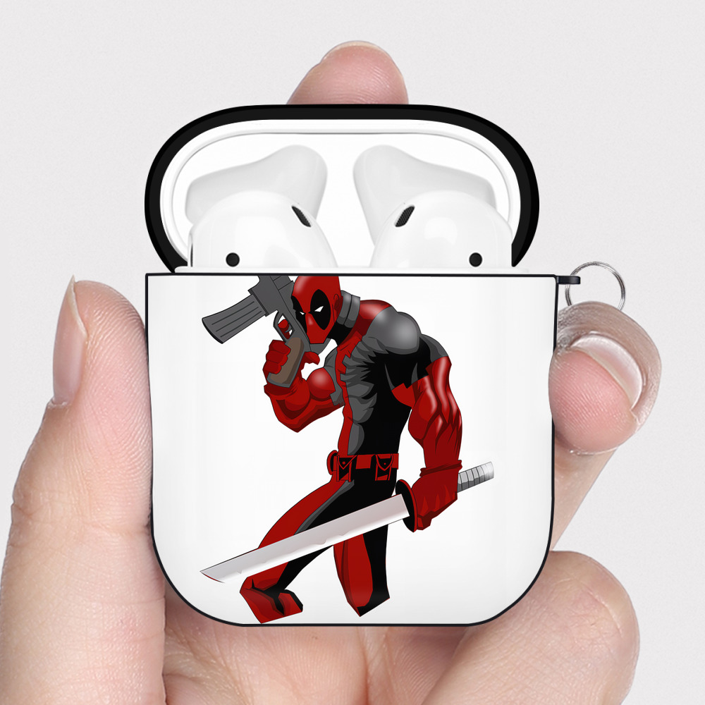 （画像用） Deadpool デッドプール AirPods 第2世代保護ケース ハードシェル ブラック 耐衝撃・防指紋・カラビナ付き