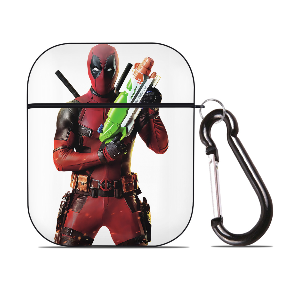 （画像用） Deadpool デッドプール AirPods 第2世代保護ケース ハードシェル ブラック 耐衝撃・防指紋・カラビナ付き