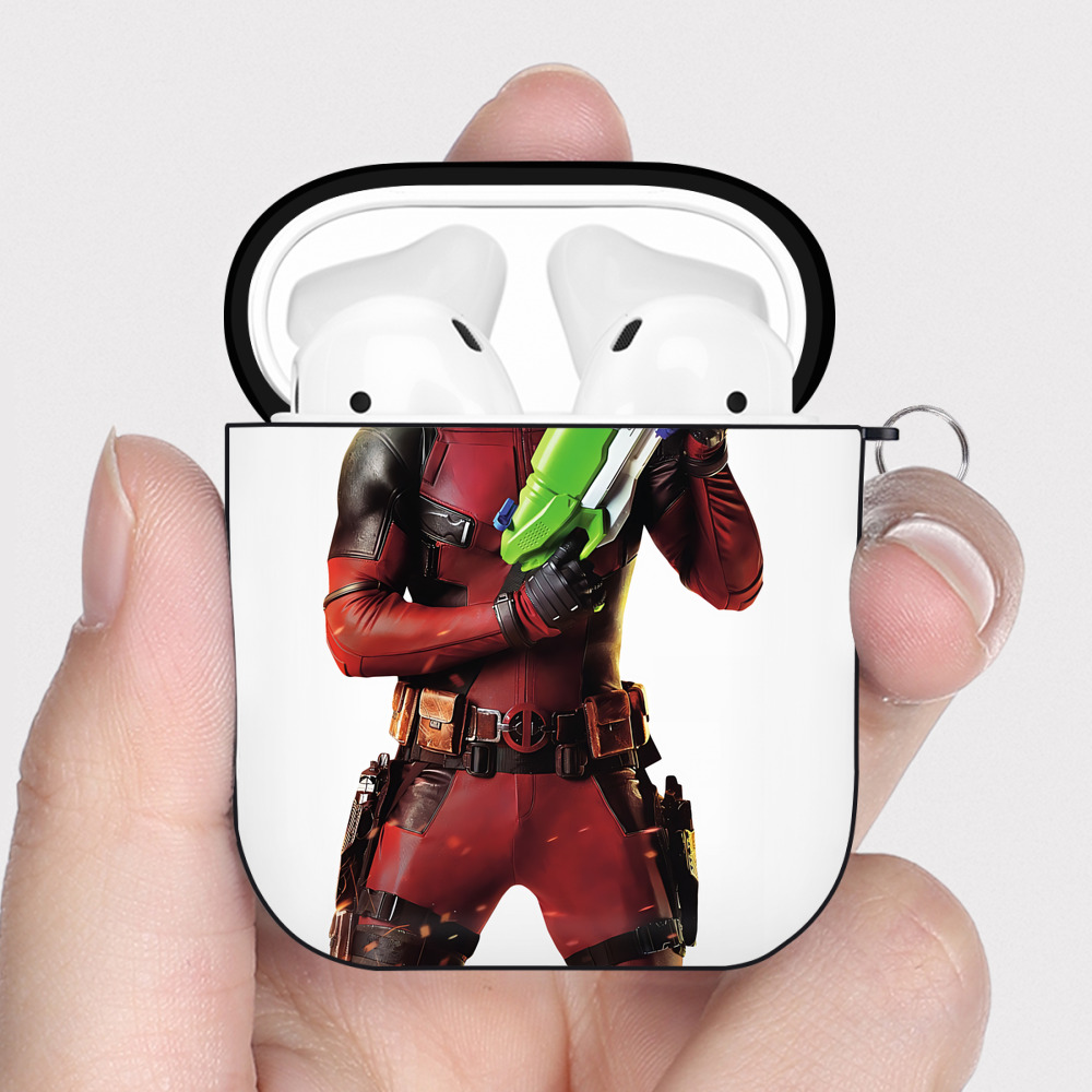 （画像用） Deadpool デッドプール AirPods 第2世代保護ケース ハードシェル ブラック 耐衝撃・防指紋・カラビナ付き
