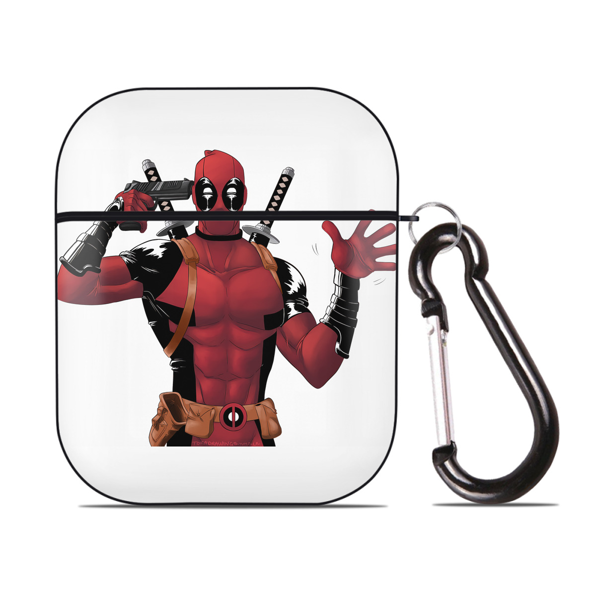 （画像用） Deadpool デッドプール AirPods 第2世代保護ケース ハードシェル ブラック 耐衝撃・防指紋・カラビナ付き