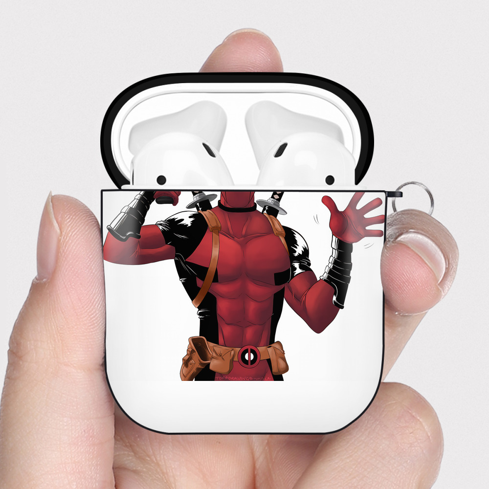 （画像用） Deadpool デッドプール AirPods 第2世代保護ケース ハードシェル ブラック 耐衝撃・防指紋・カラビナ付き