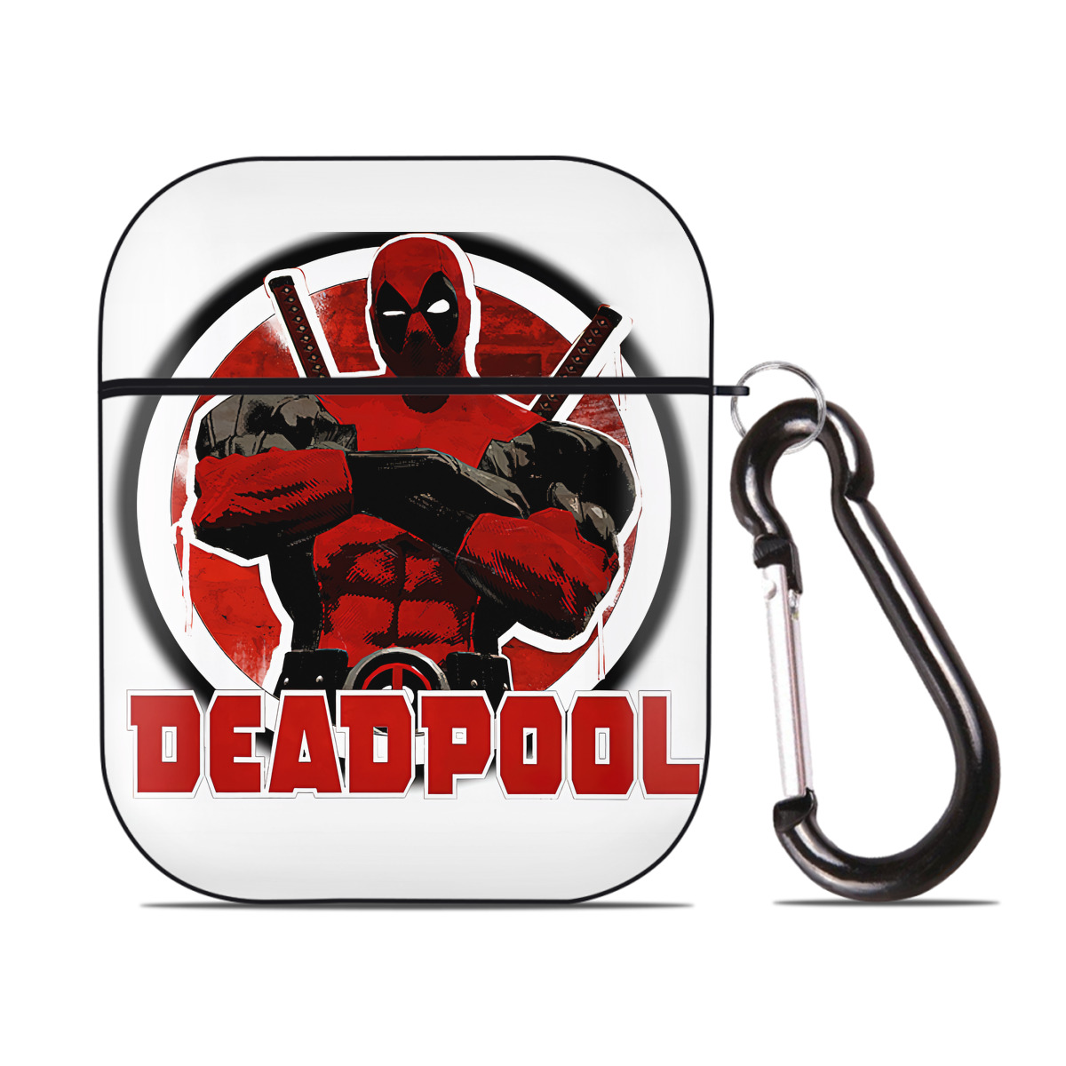 （画像用） Deadpool デッドプール AirPods 第2世代保護ケース ハードシェル ブラック 耐衝撃・防指紋・カラビナ付き