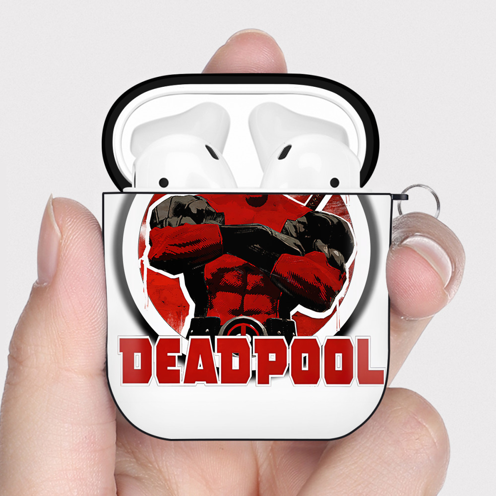 （画像用） Deadpool デッドプール AirPods 第2世代保護ケース ハードシェル ブラック 耐衝撃・防指紋・カラビナ付き