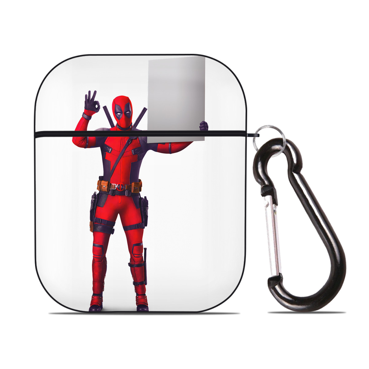 （画像用） Deadpool デッドプール AirPods 第2世代保護ケース ハードシェル ブラック 耐衝撃・防指紋・カラビナ付き