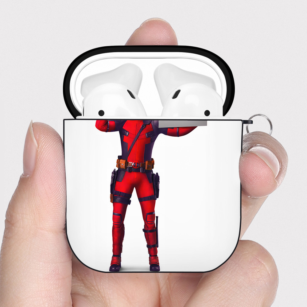 （画像用） Deadpool デッドプール AirPods 第2世代保護ケース ハードシェル ブラック 耐衝撃・防指紋・カラビナ付き