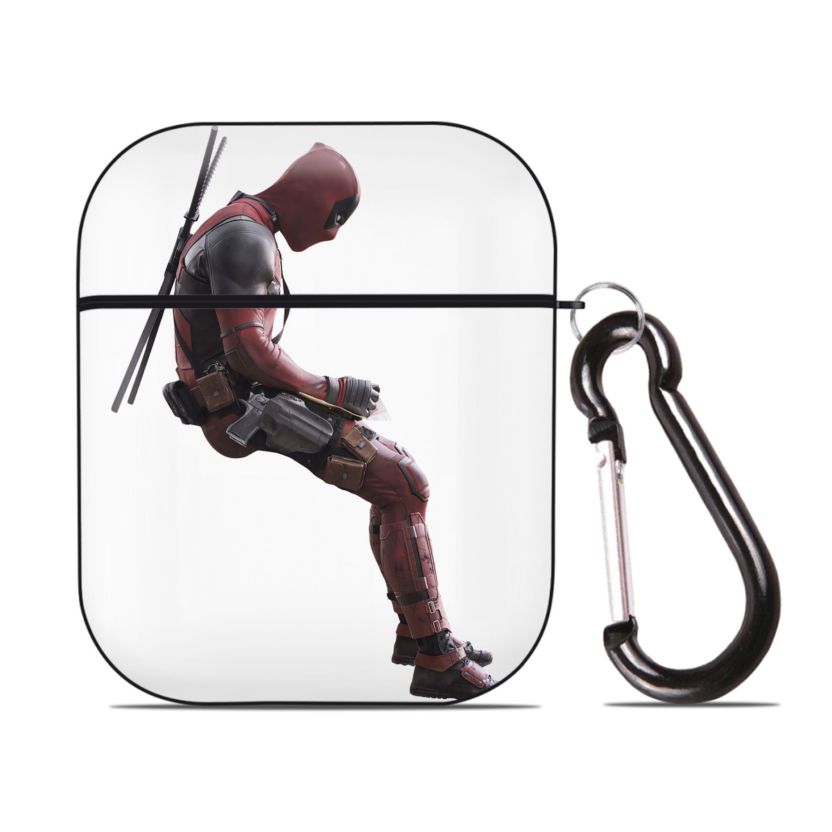 （画像用） Deadpool デッドプール AirPods 第2世代保護ケース ハードシェル ブラック 耐衝撃・防指紋・カラビナ付き