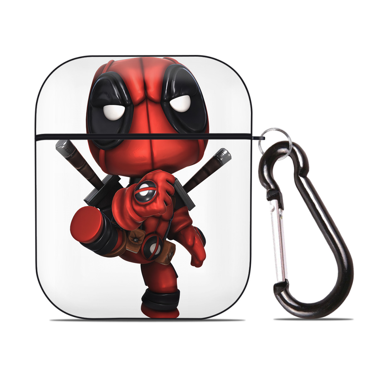 （画像用） Deadpool デッドプール AirPods 第2世代保護ケース ハードシェル ブラック 耐衝撃・防指紋・カラビナ付き
