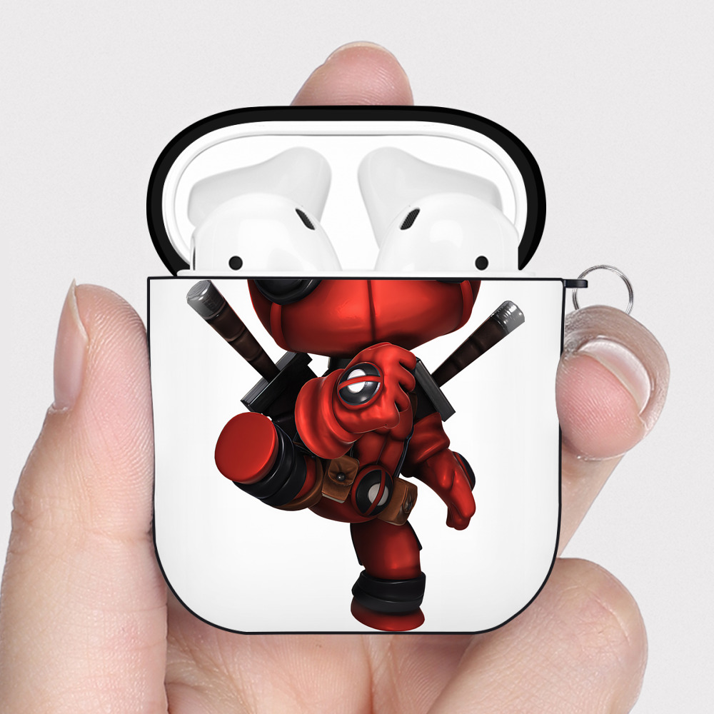 （画像用） Deadpool デッドプール AirPods 第2世代保護ケース ハードシェル ブラック 耐衝撃・防指紋・カラビナ付き