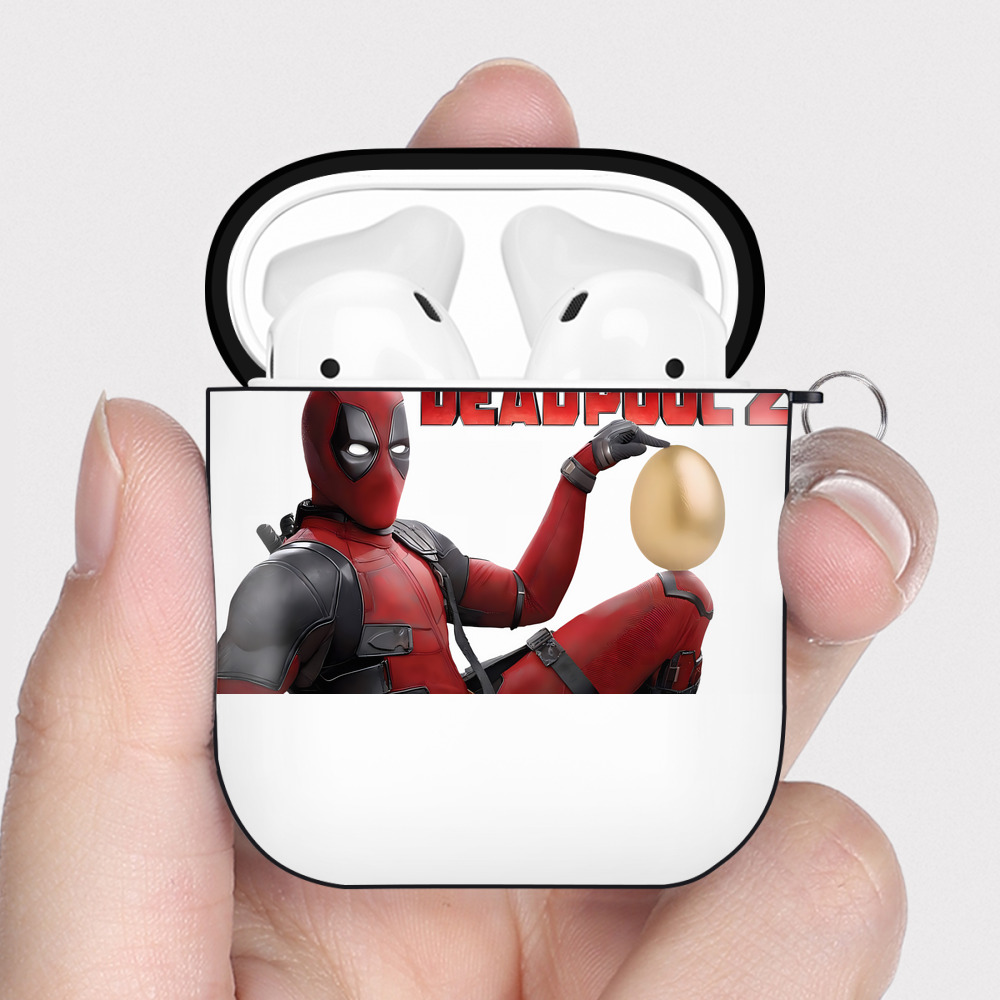 （画像用） Deadpool デッドプール AirPods 第2世代保護ケース ハードシェル ブラック 耐衝撃・防指紋・カラビナ付き