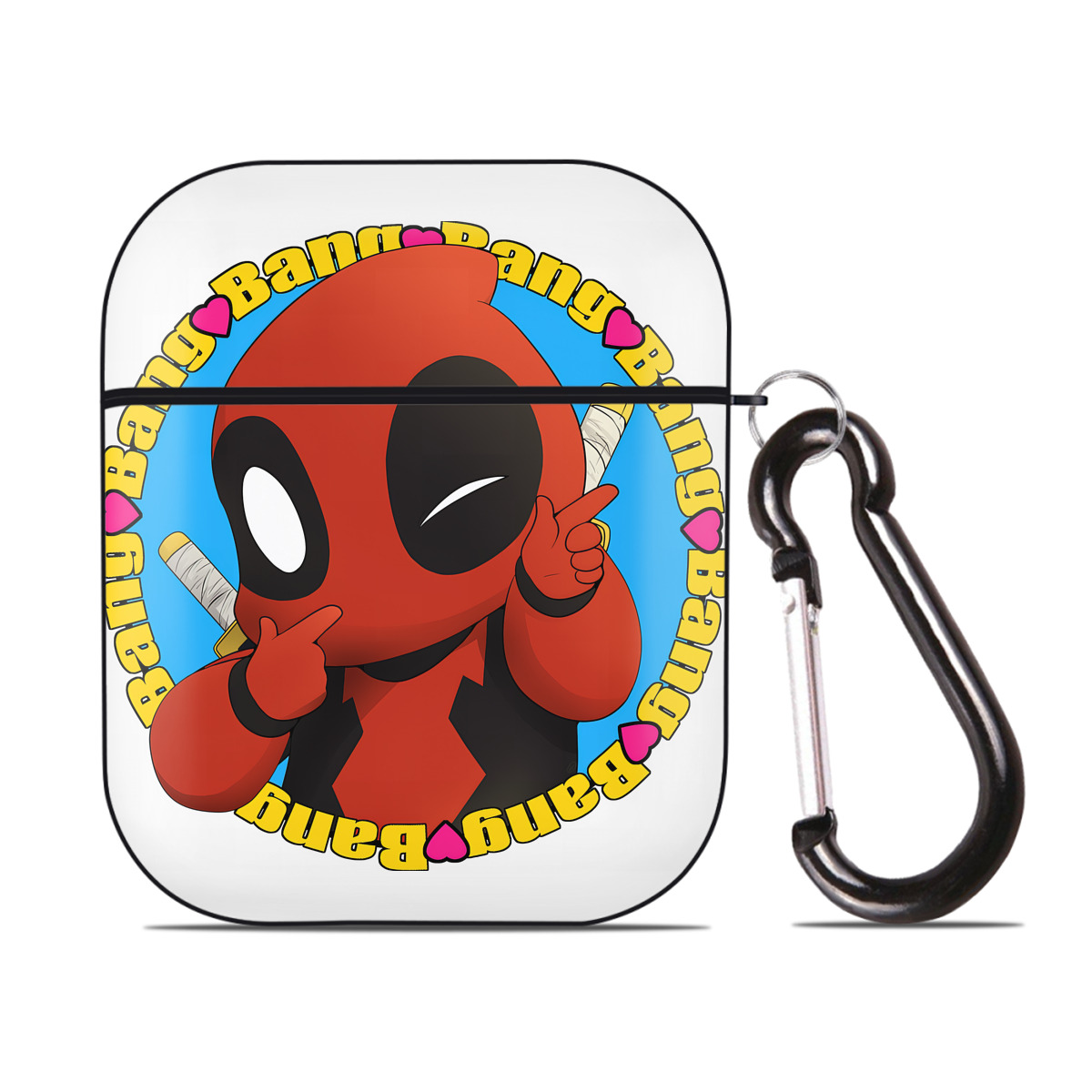 （画像用） Deadpool デッドプール AirPods 第2世代保護ケース ハードシェル ブラック 耐衝撃・防指紋・カラビナ付き