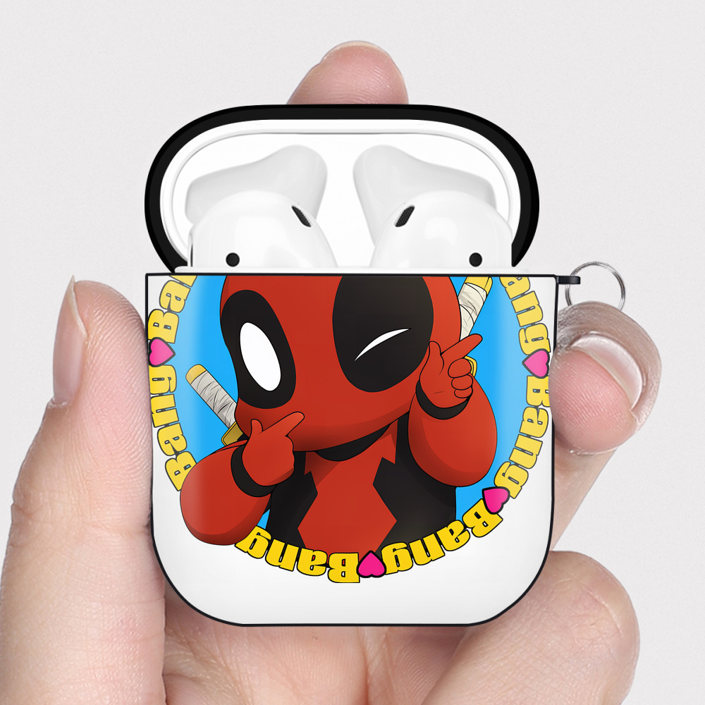 （画像用） Deadpool デッドプール AirPods 第2世代保護ケース ハードシェル ブラック 耐衝撃・防指紋・カラビナ付き
