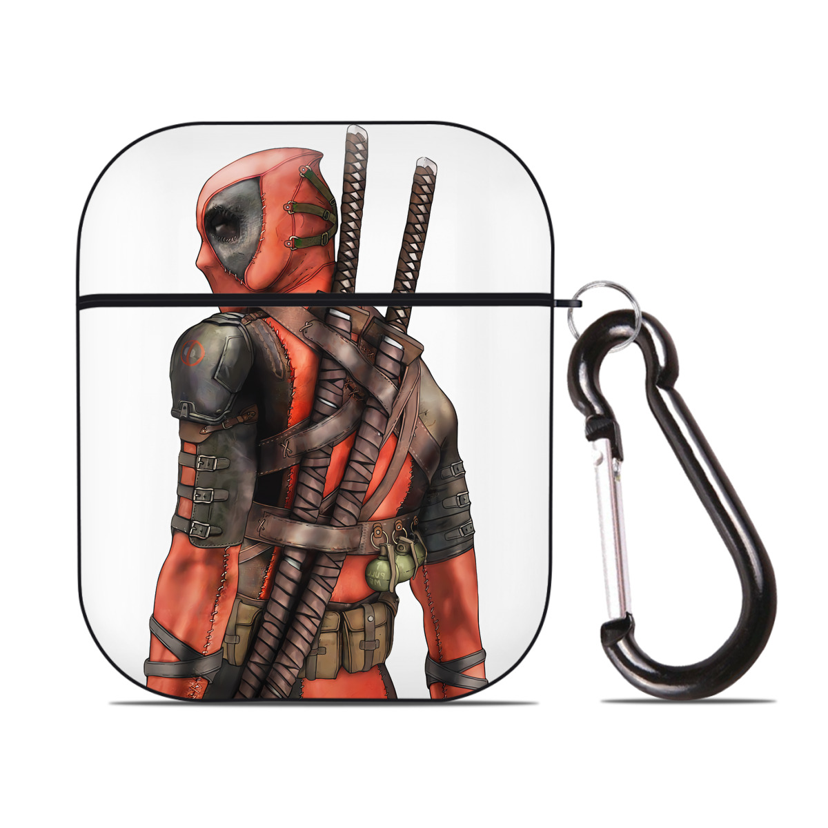 （画像用） Deadpool デッドプール AirPods 第2世代保護ケース ハードシェル ブラック 耐衝撃・防指紋・カラビナ付き