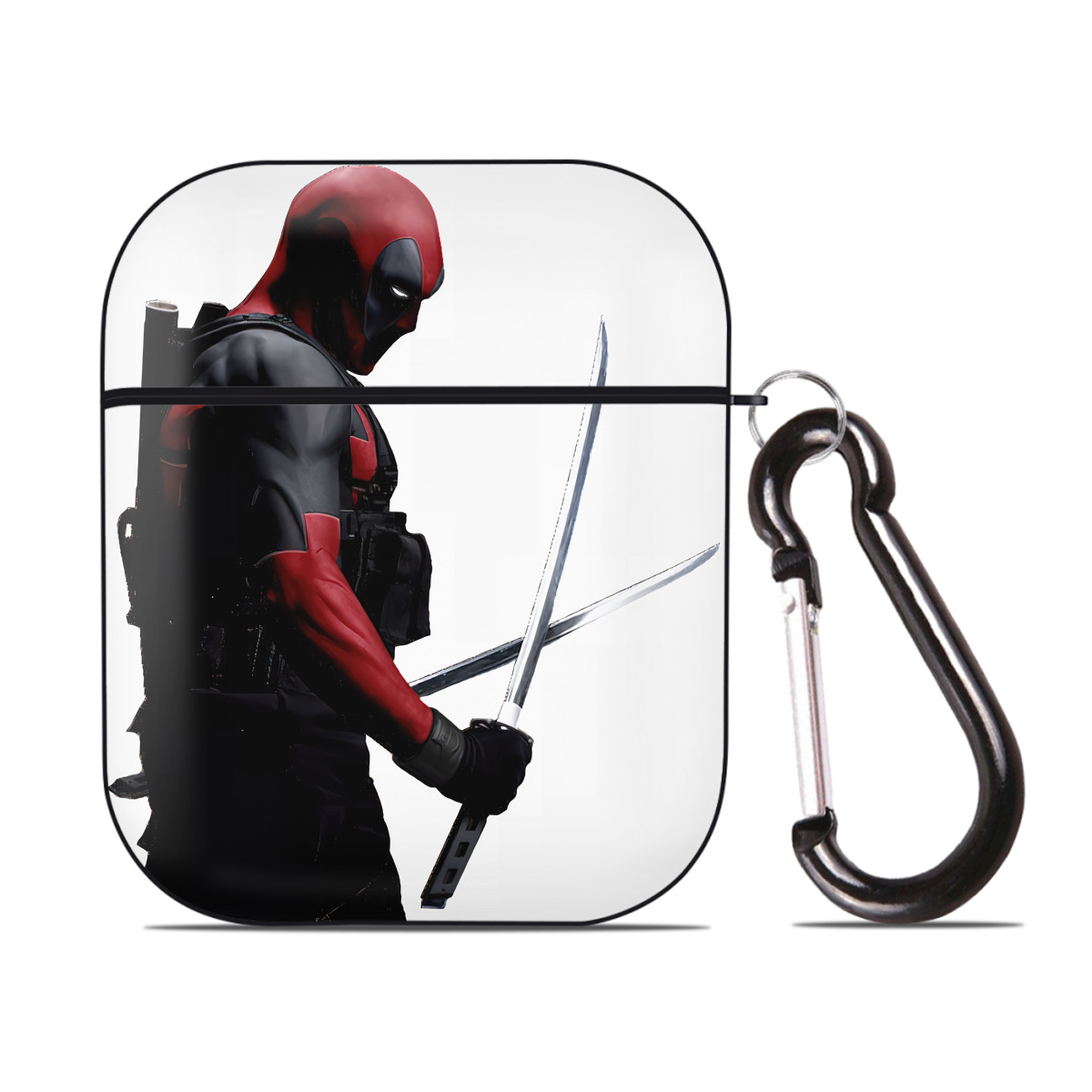 （画像用） Deadpool デッドプール AirPods 第2世代保護ケース ハードシェル ブラック 耐衝撃・防指紋・カラビナ付き