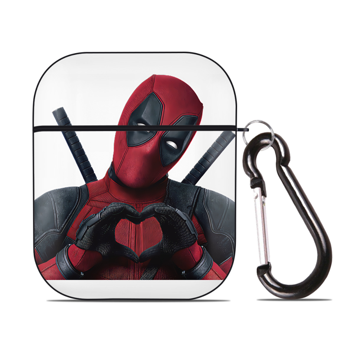（画像用） Deadpool デッドプール AirPods 第2世代保護ケース ハードシェル ブラック 耐衝撃・防指紋・カラビナ付き