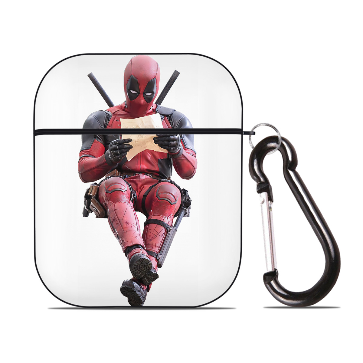 （画像用） Deadpool デッドプール AirPods 第2世代保護ケース ハードシェル ブラック 耐衝撃・防指紋・カラビナ付き