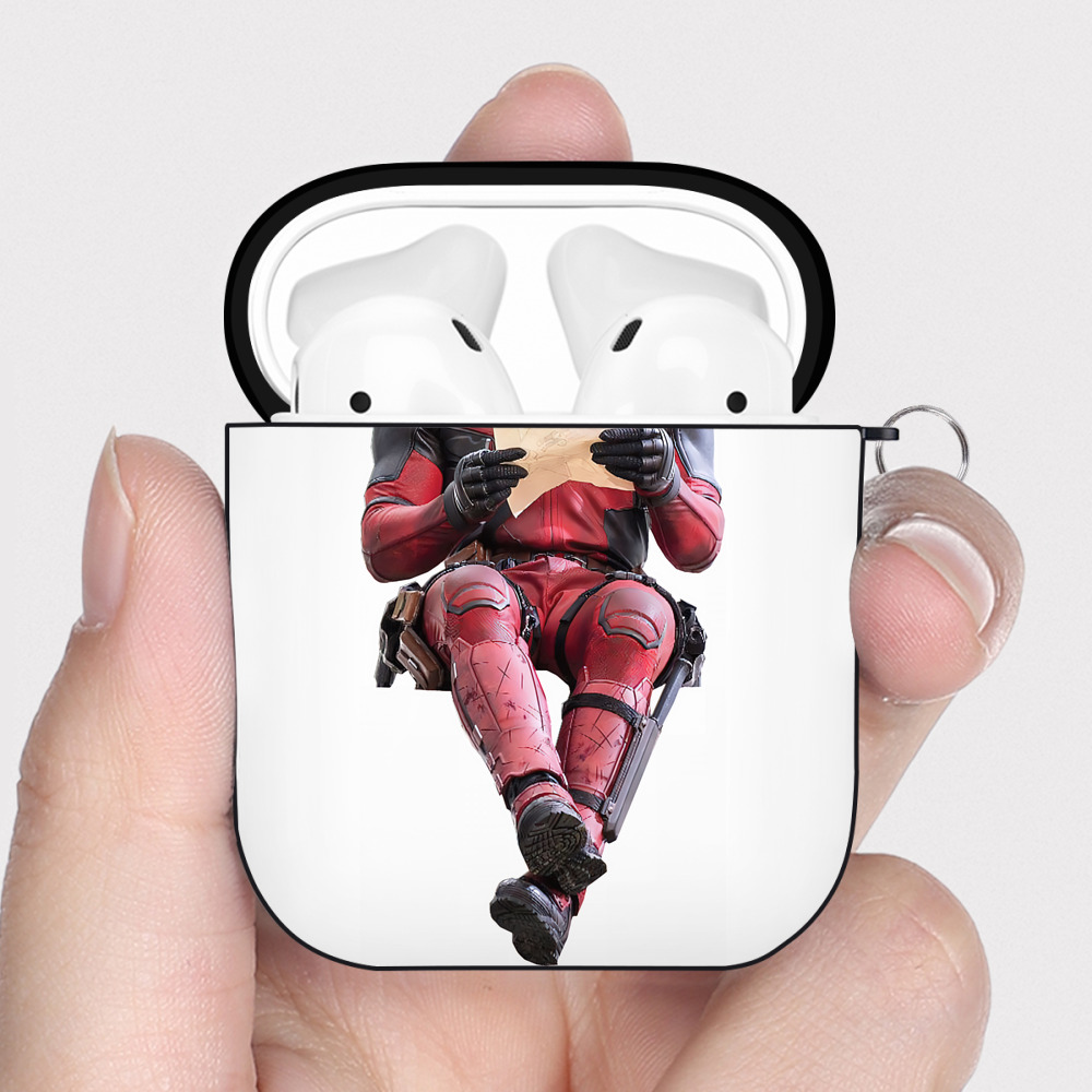 （画像用） Deadpool デッドプール AirPods 第2世代保護ケース ハードシェル ブラック 耐衝撃・防指紋・カラビナ付き