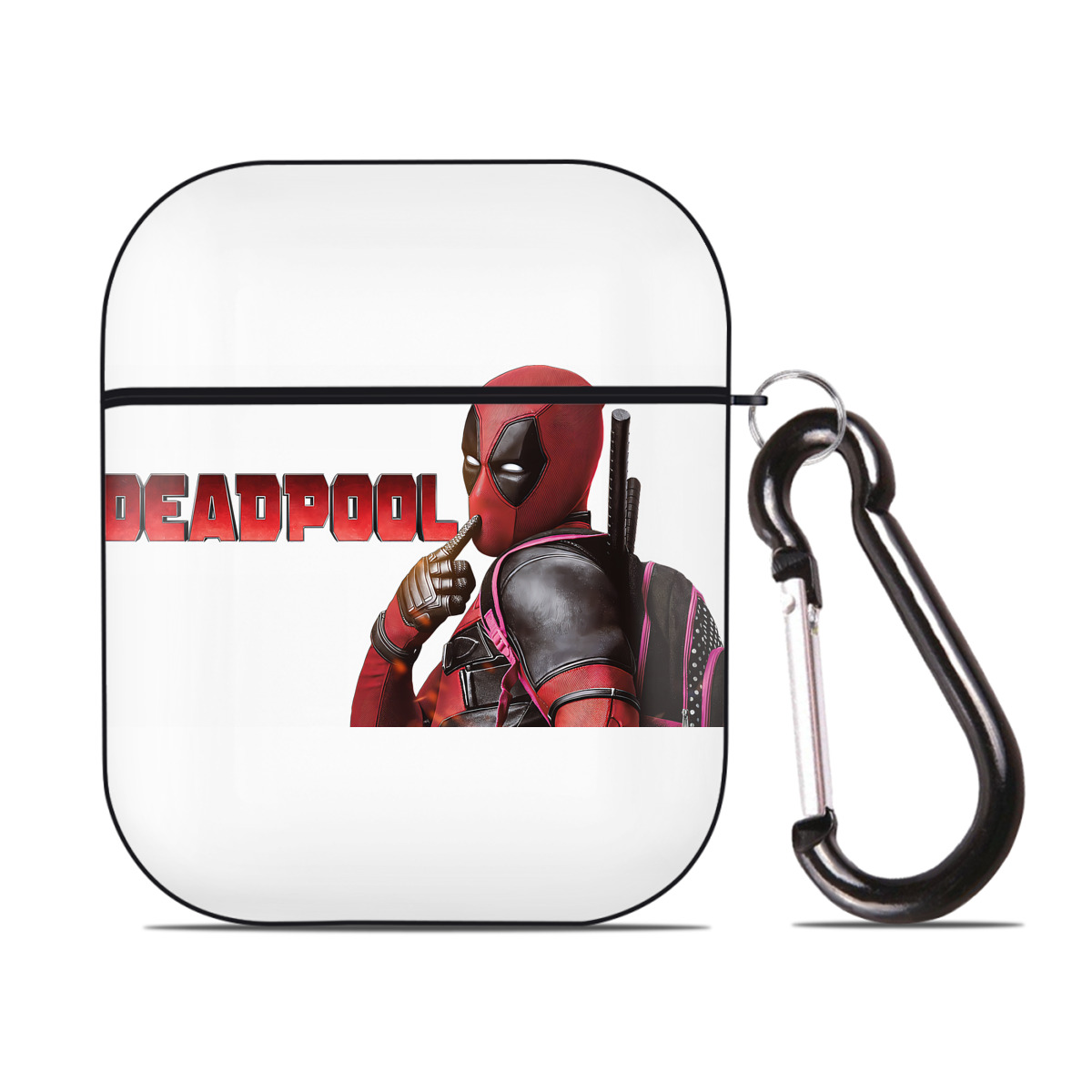 （画像用） Deadpool デッドプール AirPods 第2世代保護ケース ハードシェル ブラック 耐衝撃・防指紋・カラビナ付き