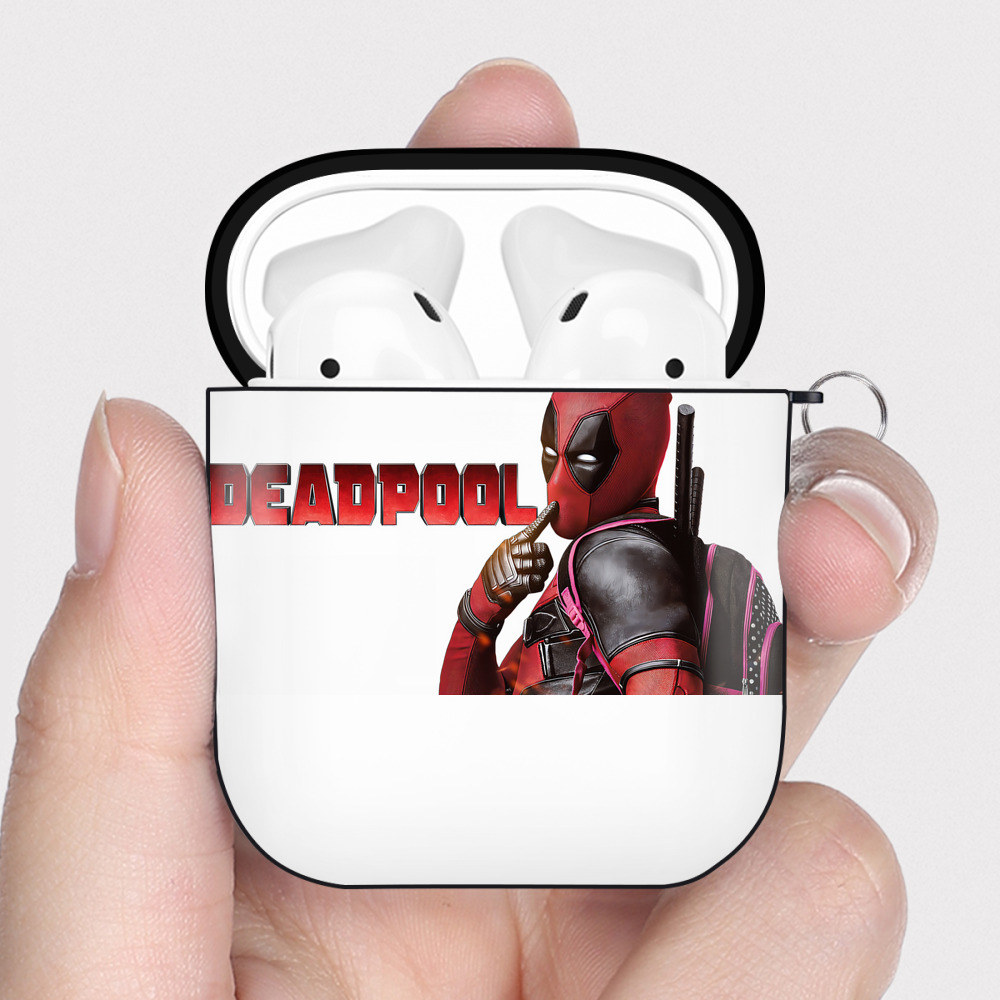 （画像用） Deadpool デッドプール AirPods 第2世代保護ケース ハードシェル ブラック 耐衝撃・防指紋・カラビナ付き