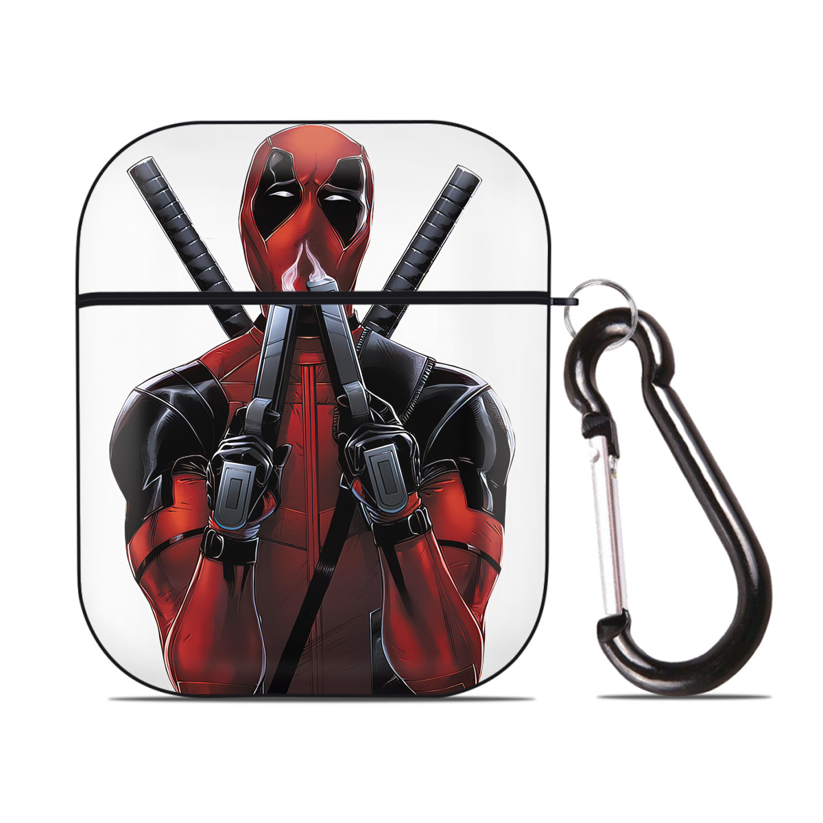 （画像用） Deadpool デッドプール AirPods 第2世代保護ケース ハードシェル ブラック 耐衝撃・防指紋・カラビナ付き