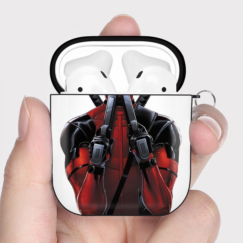 （画像用） Deadpool デッドプール AirPods 第2世代保護ケース ハードシェル ブラック 耐衝撃・防指紋・カラビナ付き
