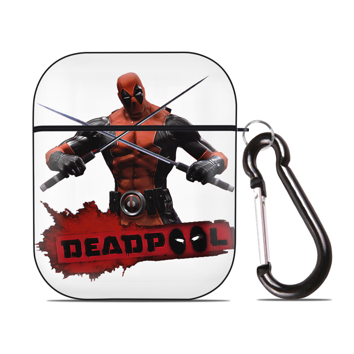 （画像用） Deadpool デッドプール AirPods 第2世代保護ケース ハードシェル ブラック 耐衝撃・防指紋・カラビナ付き