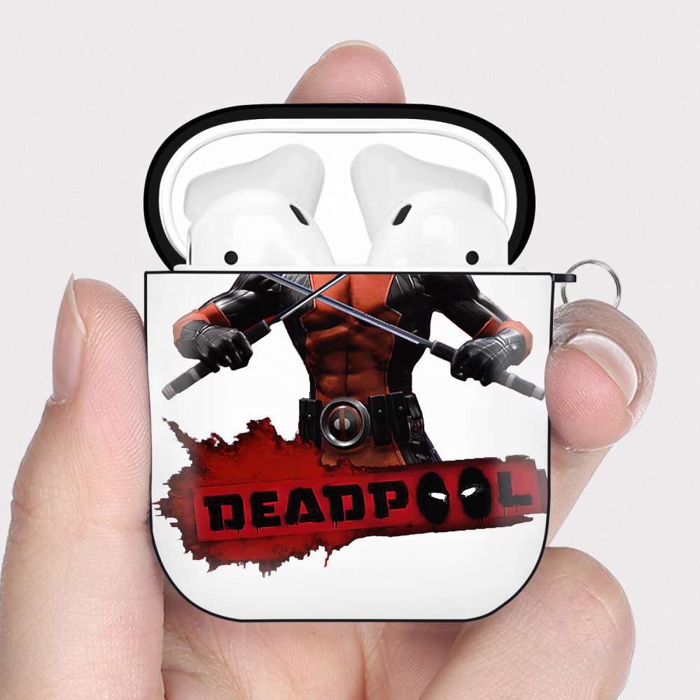 （画像用） Deadpool デッドプール AirPods 第2世代保護ケース ハードシェル ブラック 耐衝撃・防指紋・カラビナ付き