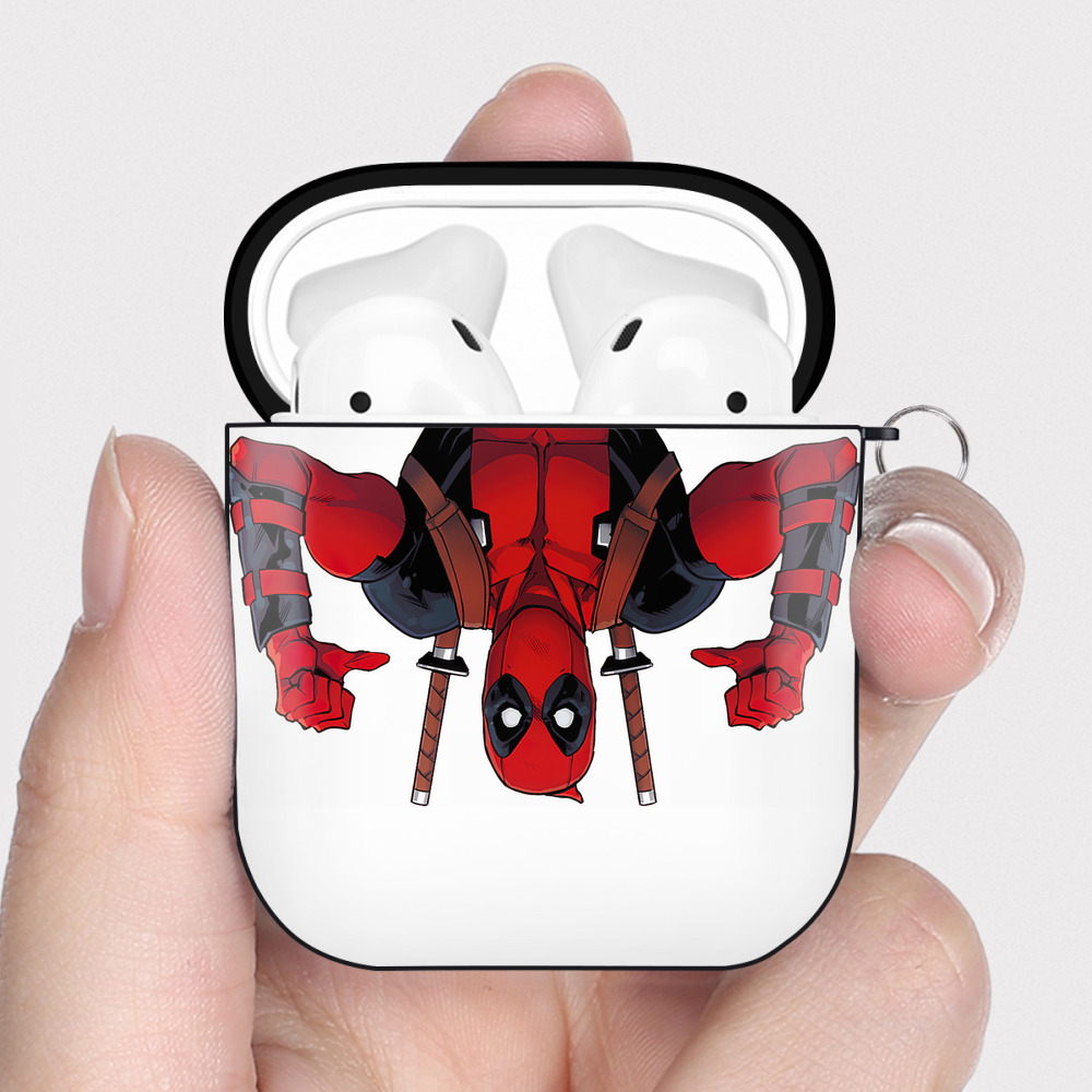 （画像用） Deadpool デッドプール AirPods 第2世代保護ケース ハードシェル ブラック 耐衝撃・防指紋・カラビナ付き