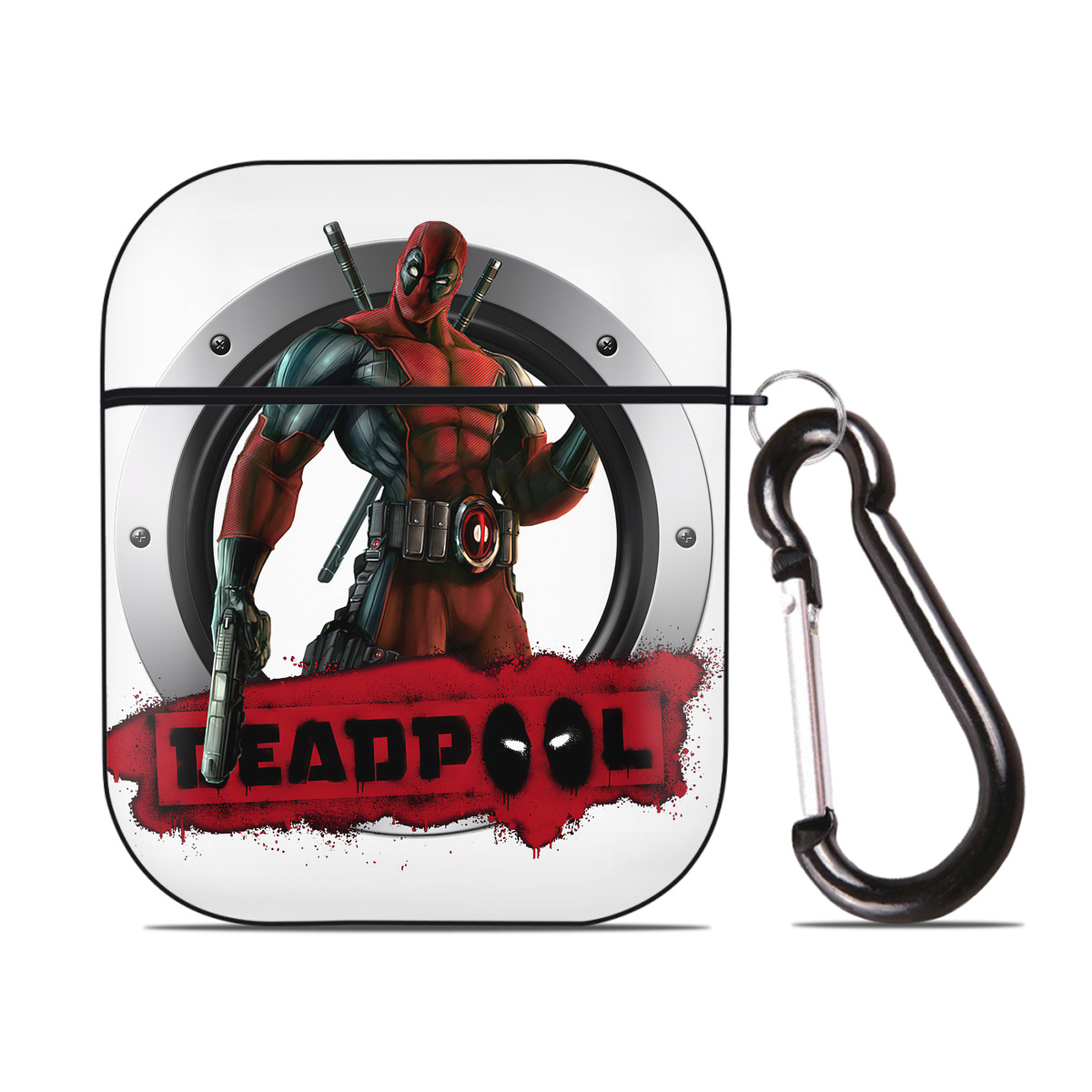 （画像用） Deadpool デッドプール AirPods 第2世代保護ケース ハードシェル ブラック 耐衝撃・防指紋・カラビナ付き