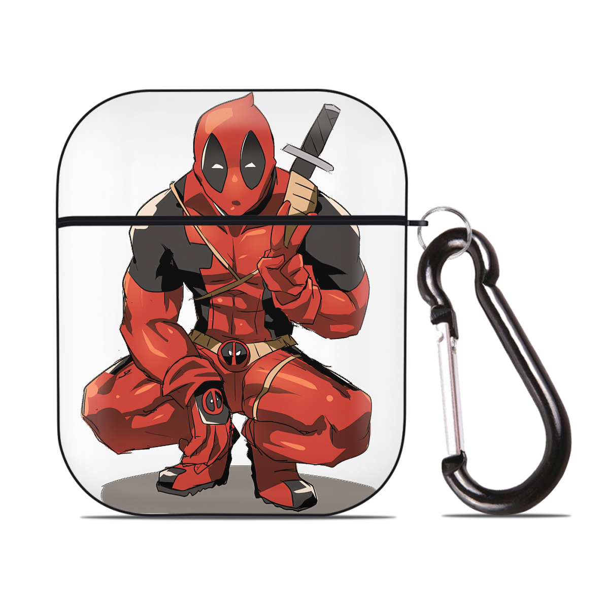（画像用） Deadpool デッドプール AirPods 第2世代保護ケース ハードシェル ブラック 耐衝撃・防指紋・カラビナ付き